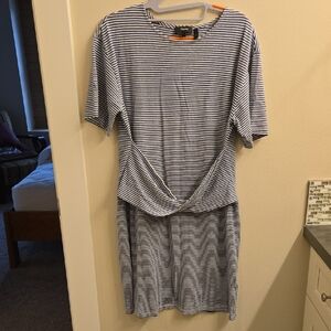 Theory Black and White Striped Midi Dress